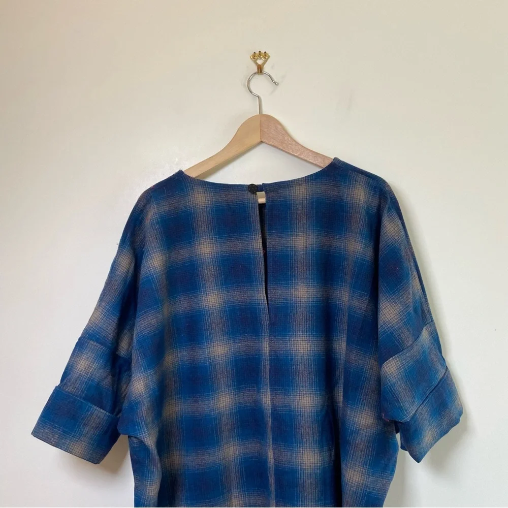 Wool Handmade Dress Blue Plaid Medium